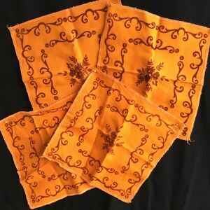 4 orange and maroon floral design cottage core napkin serviettes